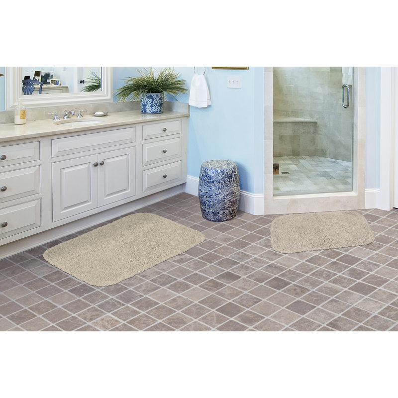Treye Billie-Mae Nylon 2 Piece Bath Rug Set with Non-Slip Backing, Taupe