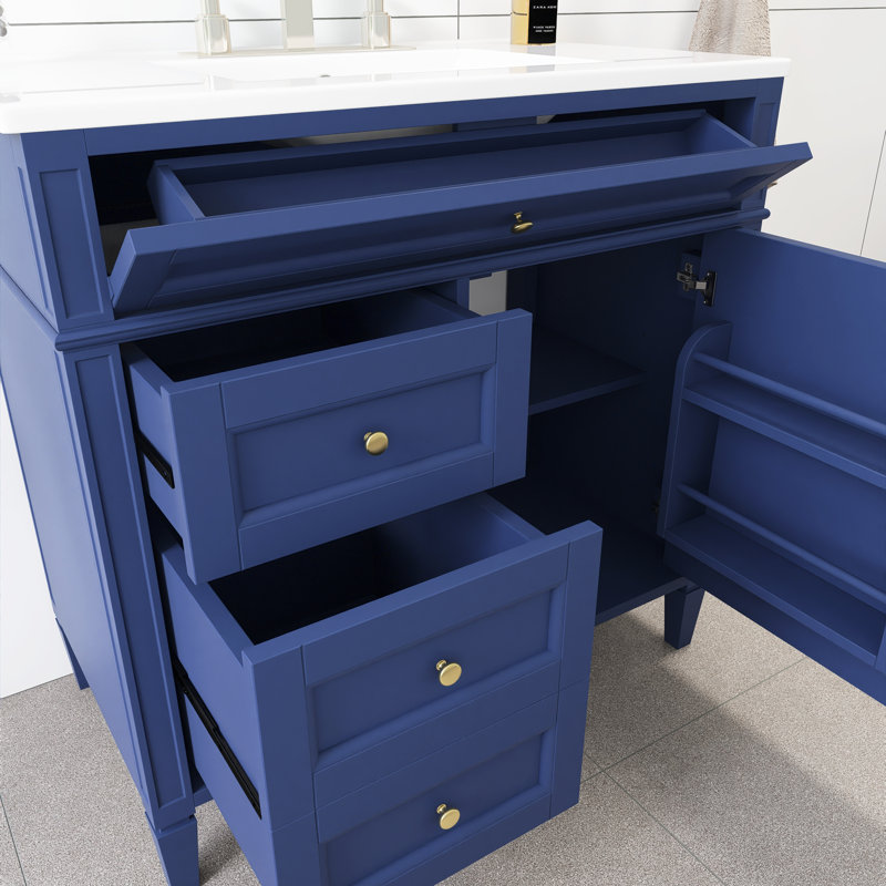 Meuble-lavabo simple 36 po avec plateau Selinay, Bleu