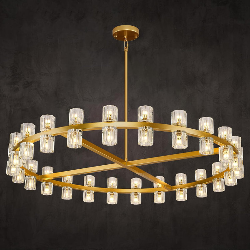 48-Light 48" Dimmable Round Crystal Cup Style Chandelier (Bulbs Included), Brass