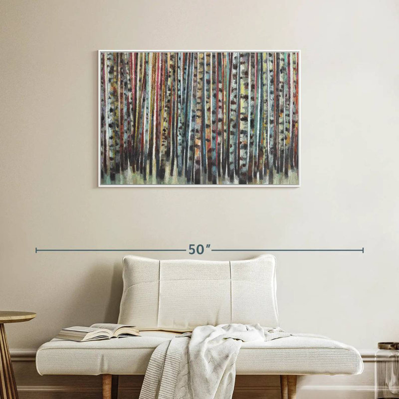 Forêt de bouleaux peinte, Cadre flottant blanc, 37 po x 25 po