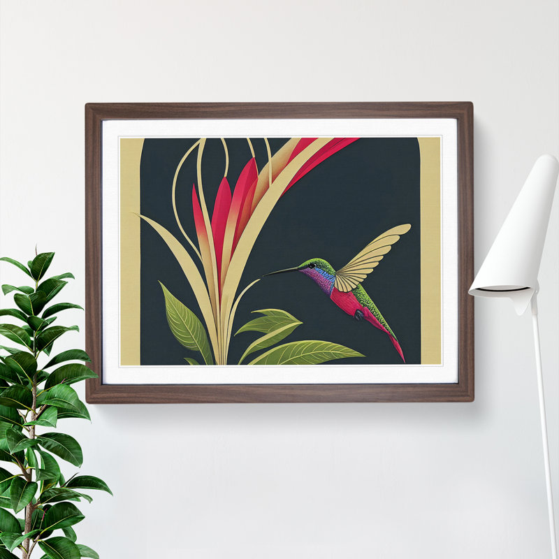 Hummingbird Style Abstract - Framed Print, 34cm H x 46cm W x 2cm D, Walnut