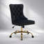 Fauteuil de bureau moderne capitonné en velours avec appui-tête et repose-pieds réglables et piètement en métal doré