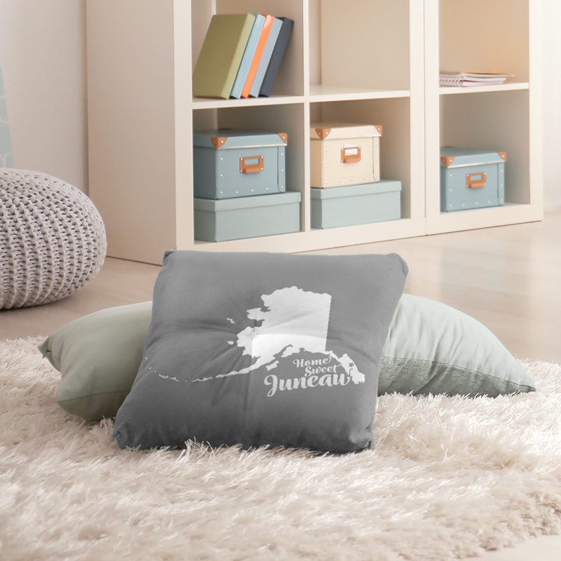 Reversible Throw Pillow, 30" H x 30" W, Gray, Juneau/Alaska