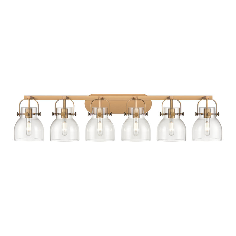 Éclairage pour meuble-lavabo mural 6 po Skycrest, Laiton brossé, Transparent, Six lumières