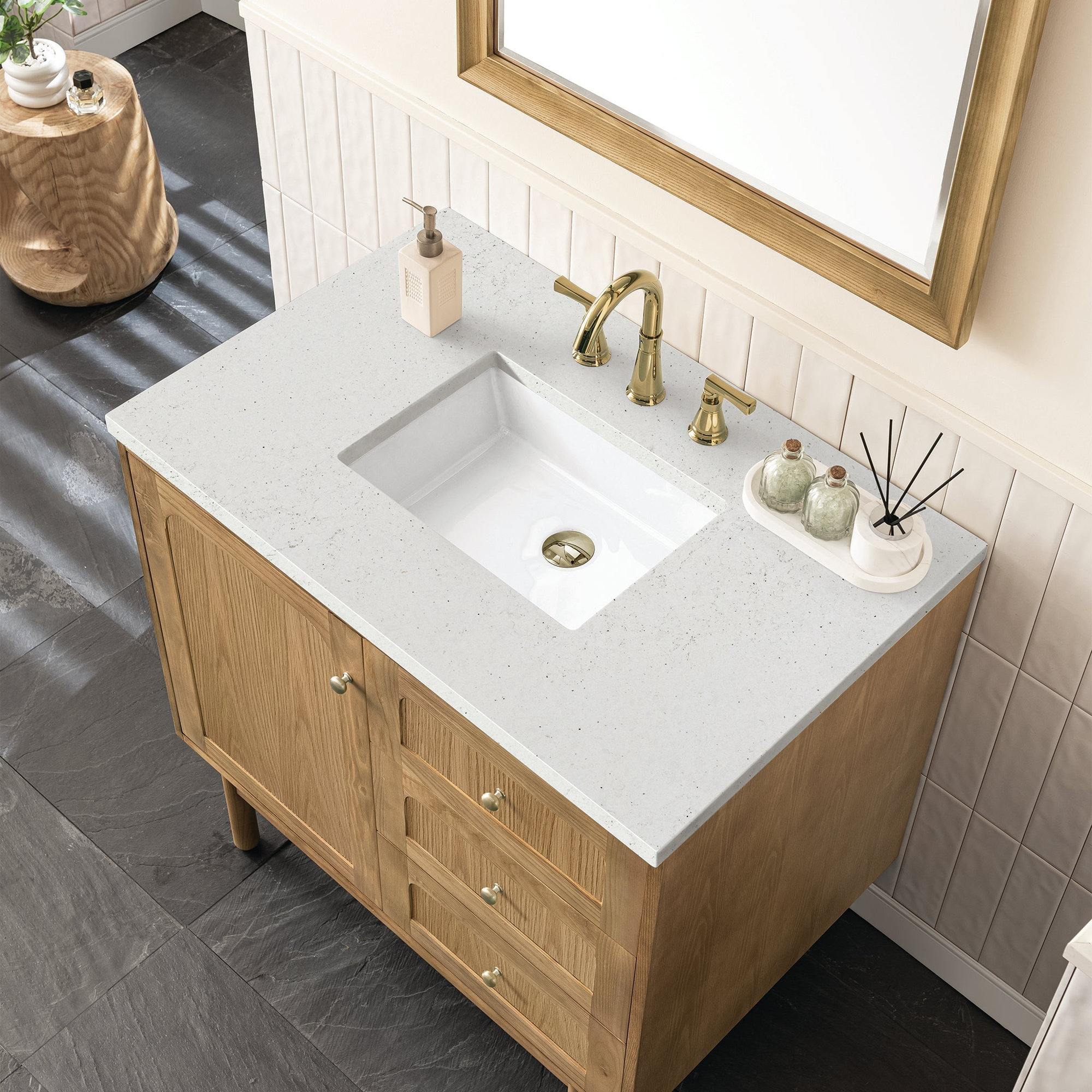 Laurent 36'' W Single Vanity, Light Natural Oak, 8" Widespread, Lime Delight