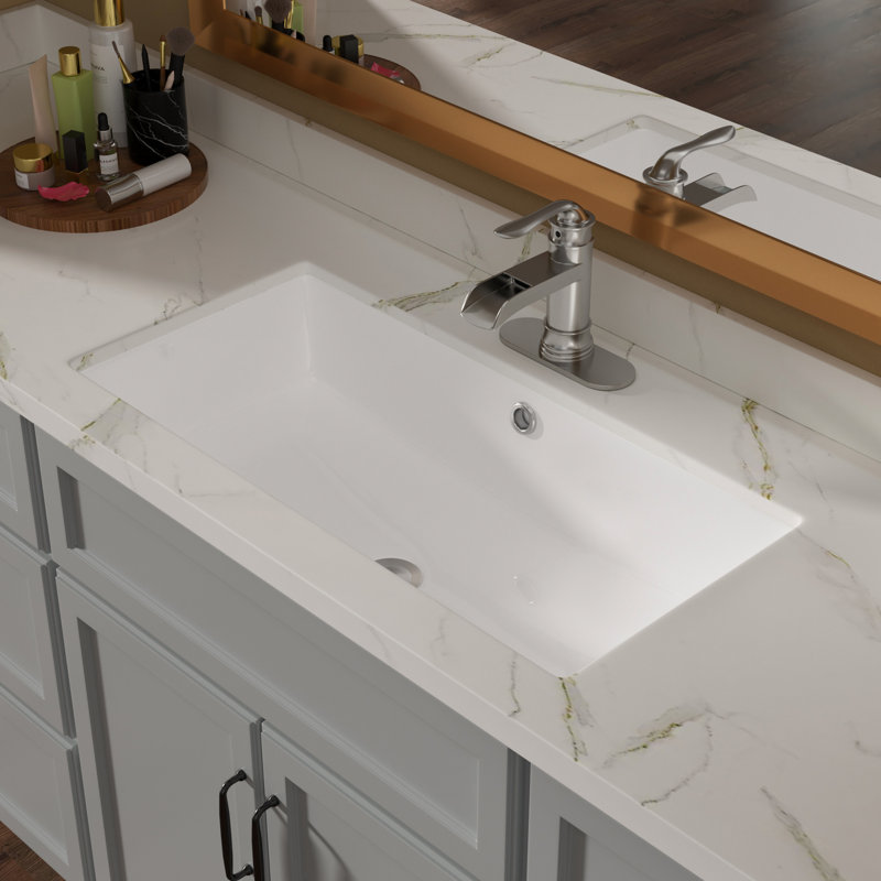 Lavabo sous-comptoir moderne en céramique 28 po x 14 po, blanc, trop-plein, teinté pour la maison, le bureau, le bureau élégant