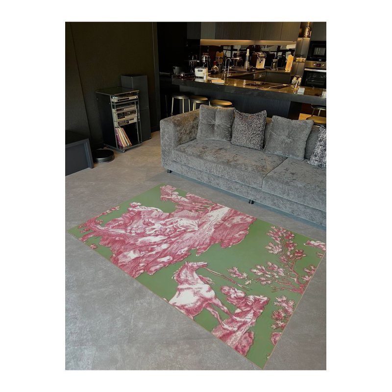 Tapis lavable décoratif à motif tissé vert, Sous-tapis rectangulaire 4 pi 7 po x 6 pi 7 po inc