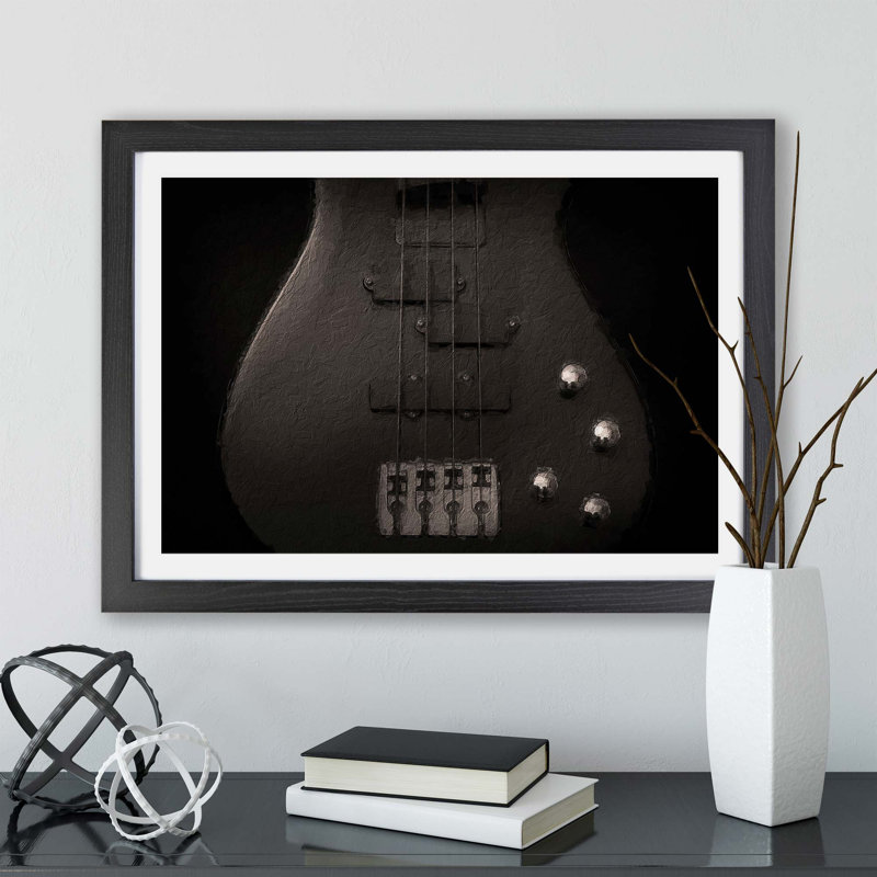 Bottom of a Black Bass Guitar - Framed Print, 33cm H x 45cm W x 2cm D, Black