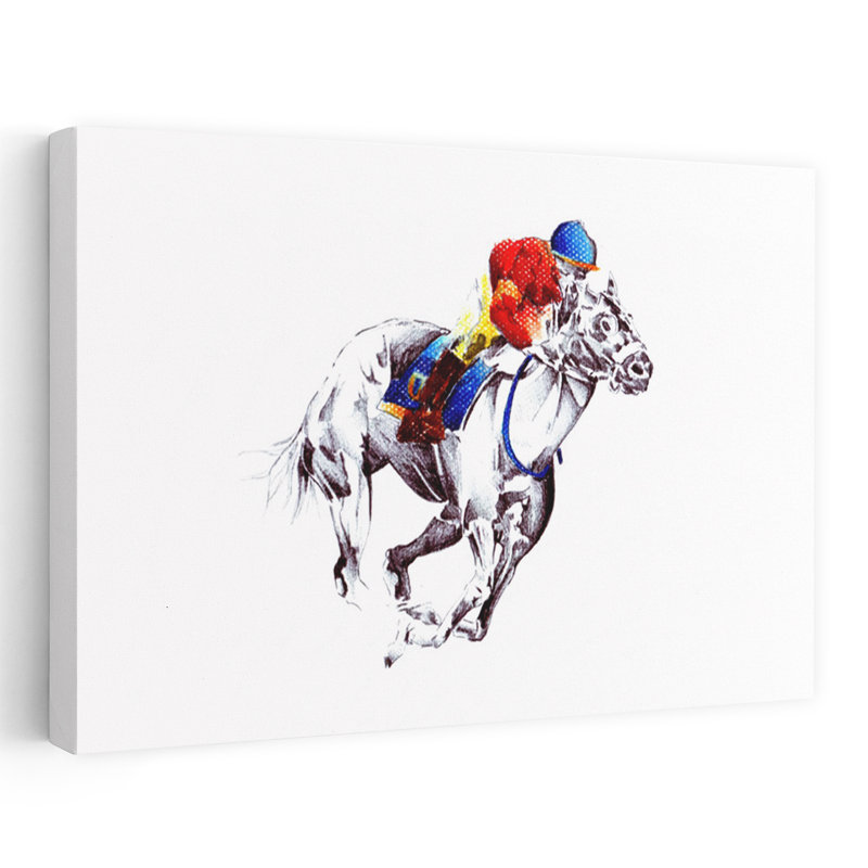 Affiche murale contemporaine représentant un cheval de course au galop, H 24 po x l 36 po