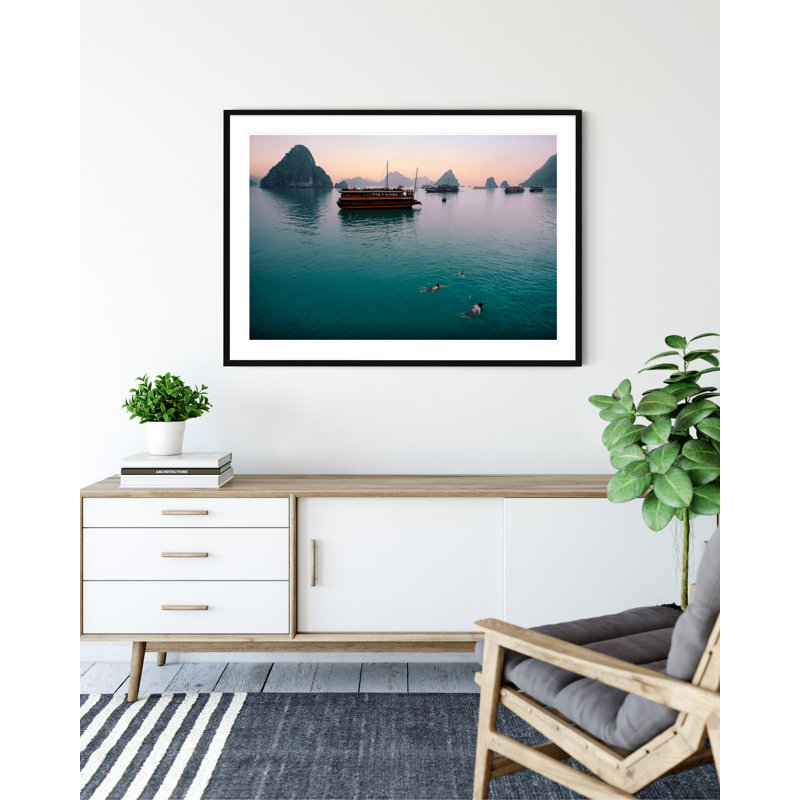 Halong Bay Swim - Picture Frame Photograph on Paper , 28.5" H x 40" W, Black Framed