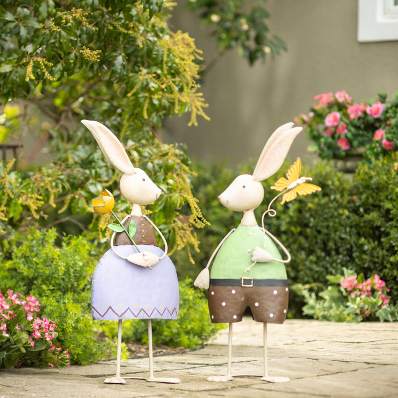 Rosalind Wheeler Breeya Bunny Rabbit Metal Garden Statue | Wayfair