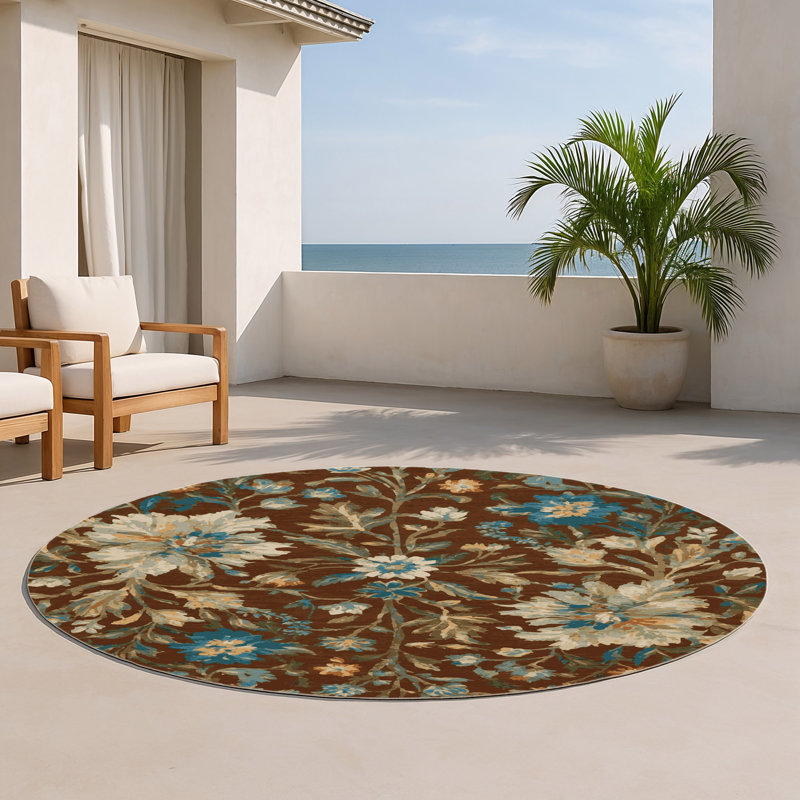 Tapis d'intérieur et d'extérieur brun Nature, Rond 5 pi