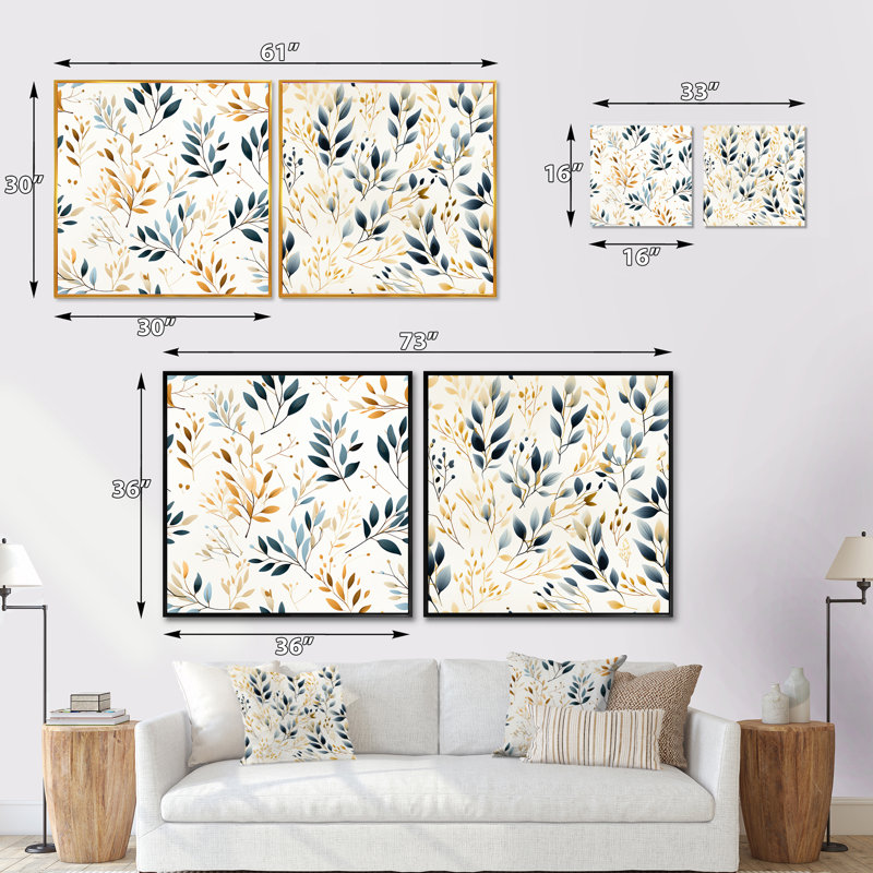 Ulverst - Ensemble de 2 collages carrés floral et botanique, H 36 po x l 73 po, Cadre flottant brun