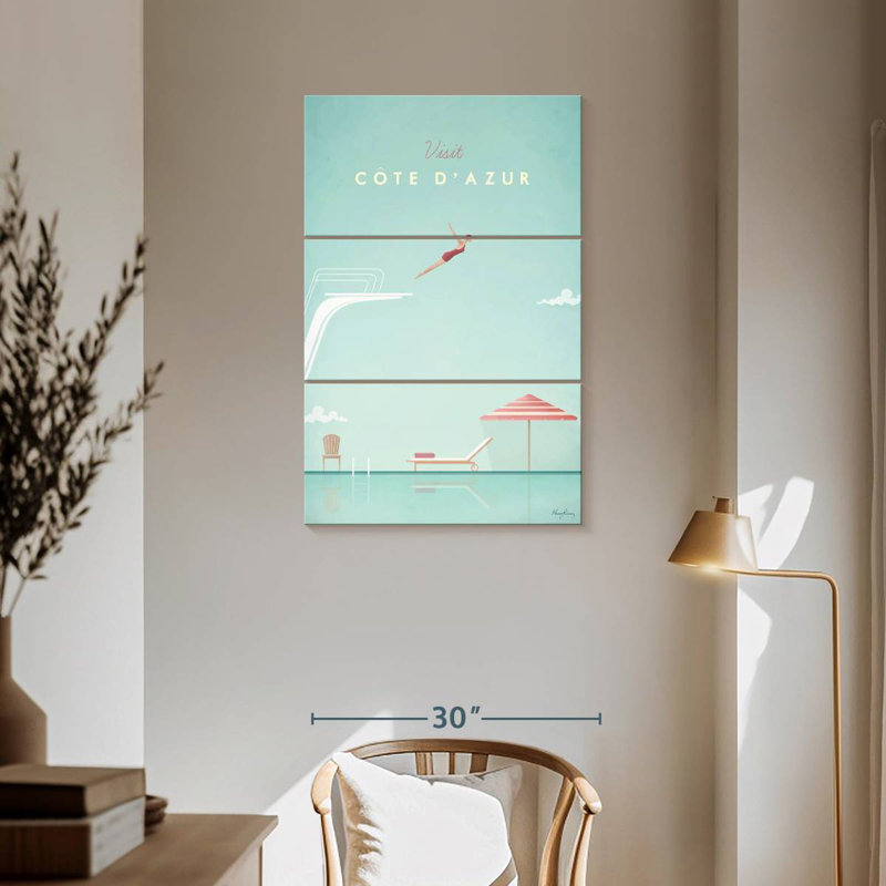 Affiche de voyage rétro Cote D'azur, H 57 po x l 36 po