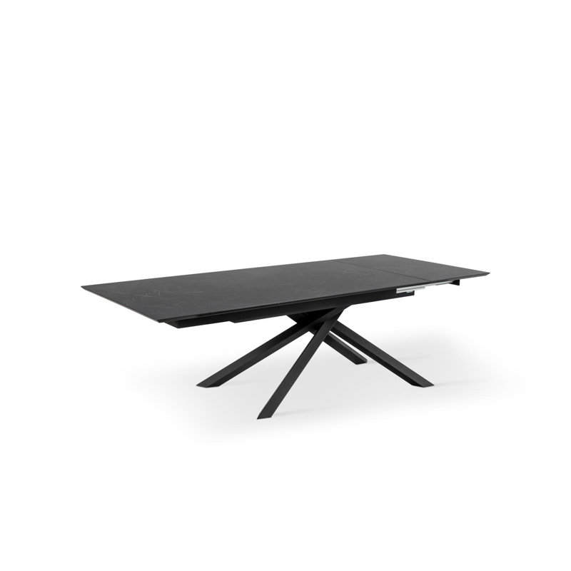 Daimyan Extendable Oak Metal Base Dining Table, Black, Black