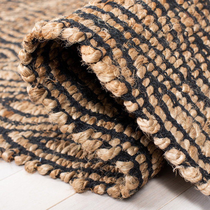 Arria Cape Cod Hand Woven Jute/Cotton Geometric Rug in Black/Natural, Rectangle 3' x 5'