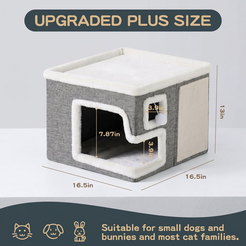 Spacieux et pliable, ce refuge pour chats est un véritable havre de paix. Son design moderne et fermé, inspiré des grottes, comprend une surface à griffer et une balle de jeu en peluche. Convient aux gros chats et aux chatons. Dimensions : 42 x 42 x 33 cm. Couleur : Gris clair.