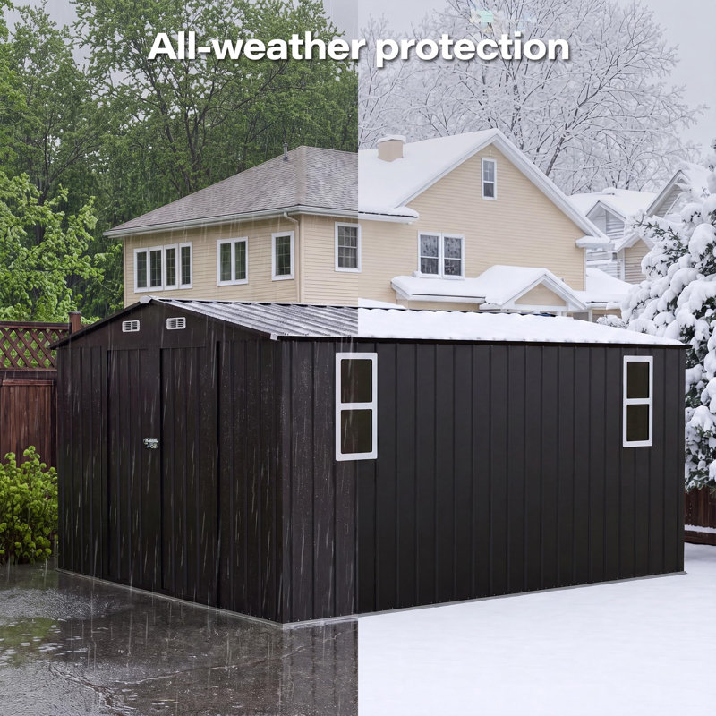 Decksplore 10 ft. W x 12 ft. D Outdoor Storage Shed with Lockable Metal Garden Tool Shed