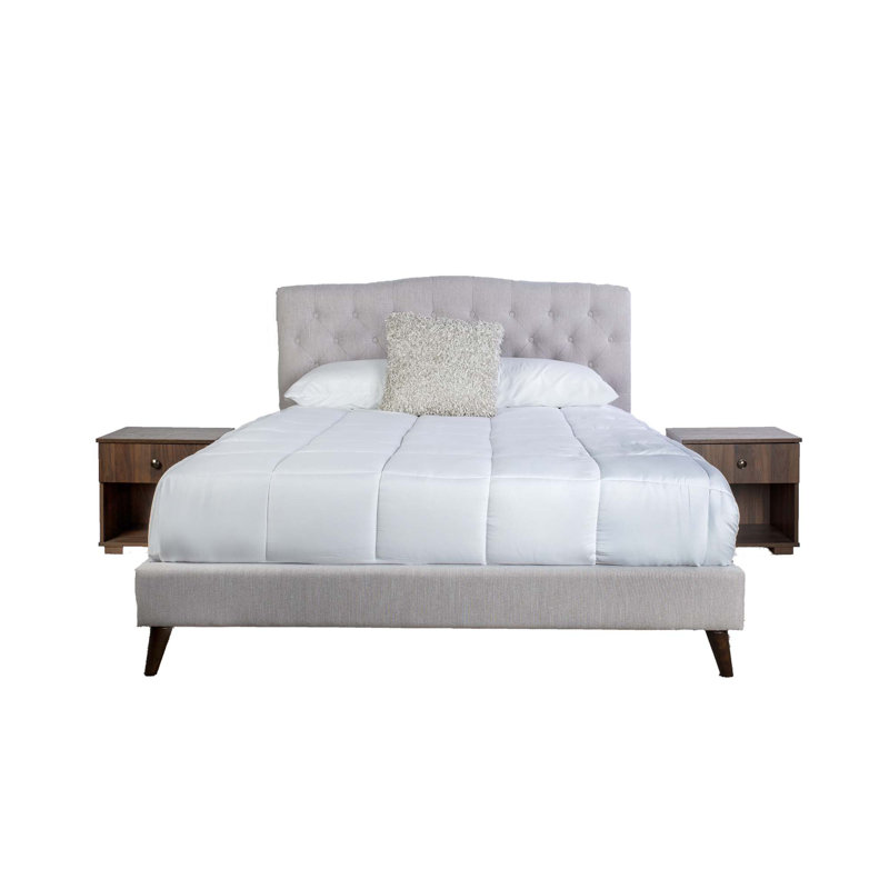 Grand lit tapissier avec 2 tables de chevet, Grand lit