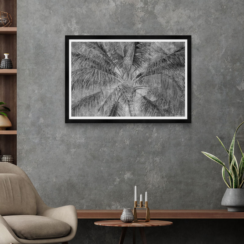 Palmier tropical en noir et blanc, H 29 po x l 42 po x P 1,5 po, Noir