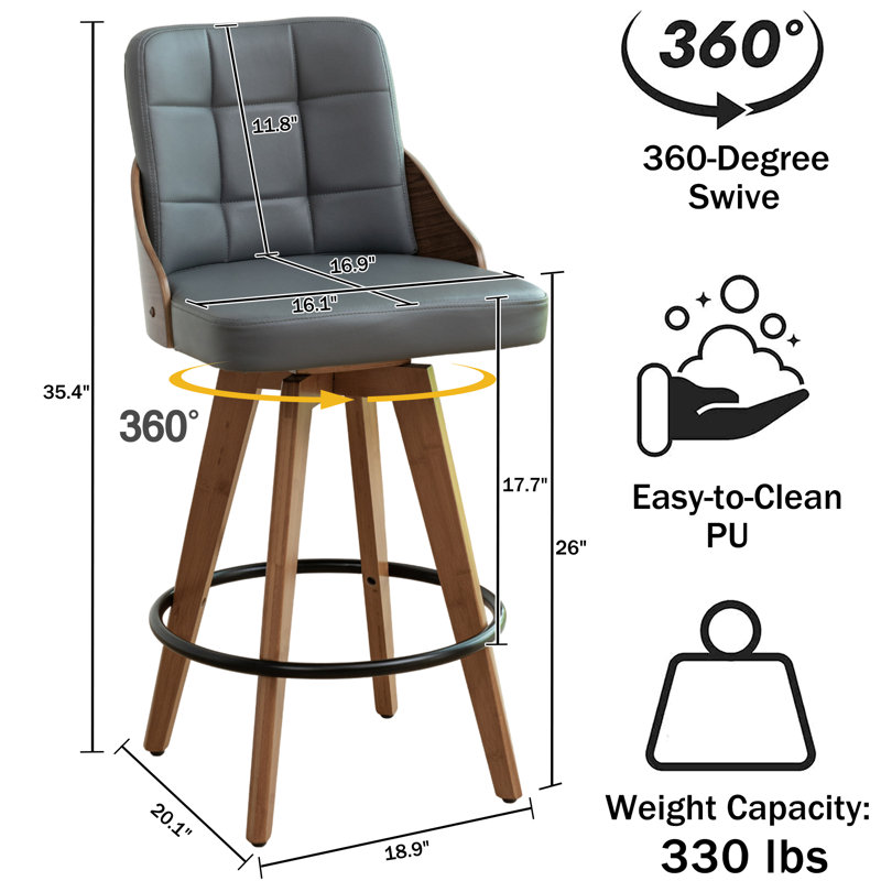 Pautauros Swivel 26" Counter Stools, Gray