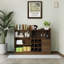 Buffet avec 2 portes coulissantes en verre rayé, armoire de rangement autoportante pour les bouteilles, le vin, etc.
