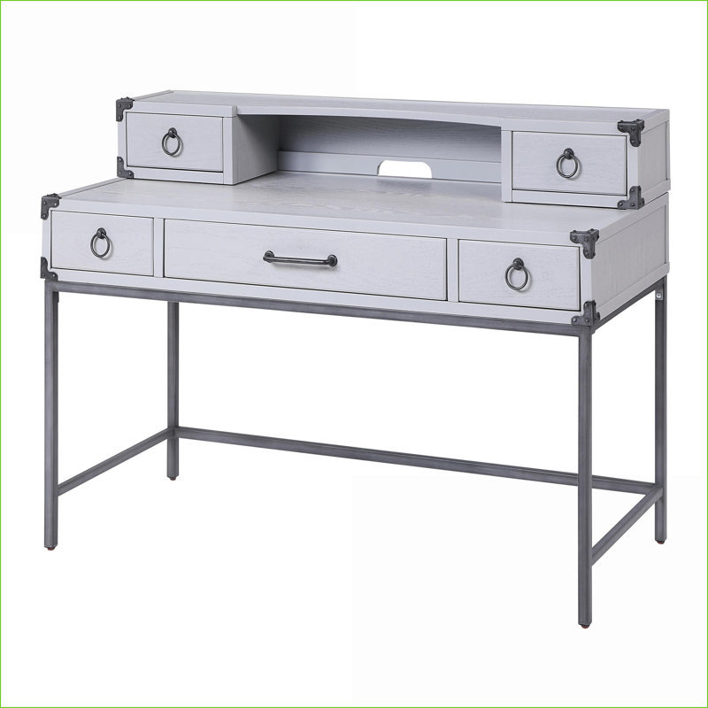 Bureaux gris industriel & amp; Bureau d'écriture à 3 tiroirs, l 54,5 po Gunmetal | Gris | Bois et métal