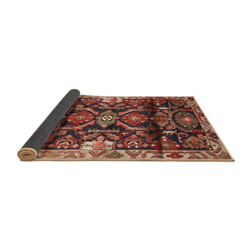 Tapis géométrique rouge / beige / noir, Rond 4 pi