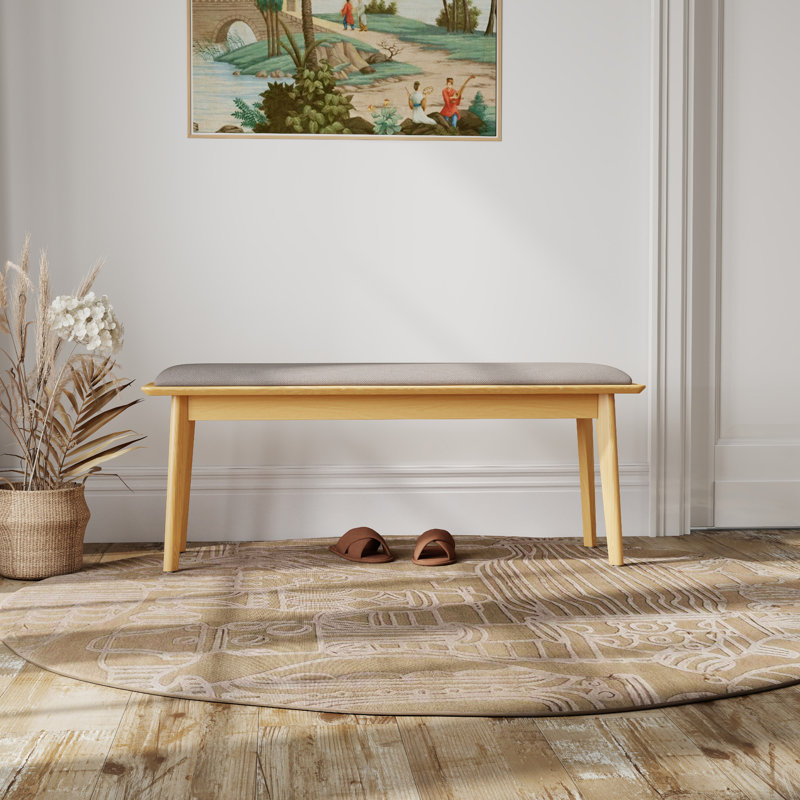 Upholstered Solid Wood Bench, Beige , 20" H x 46" W x 14' D , Brown