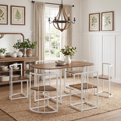 Modern 7-Piece Dining Table Set with Faux Marble Compact 55" Kitchen Dining Set for 6