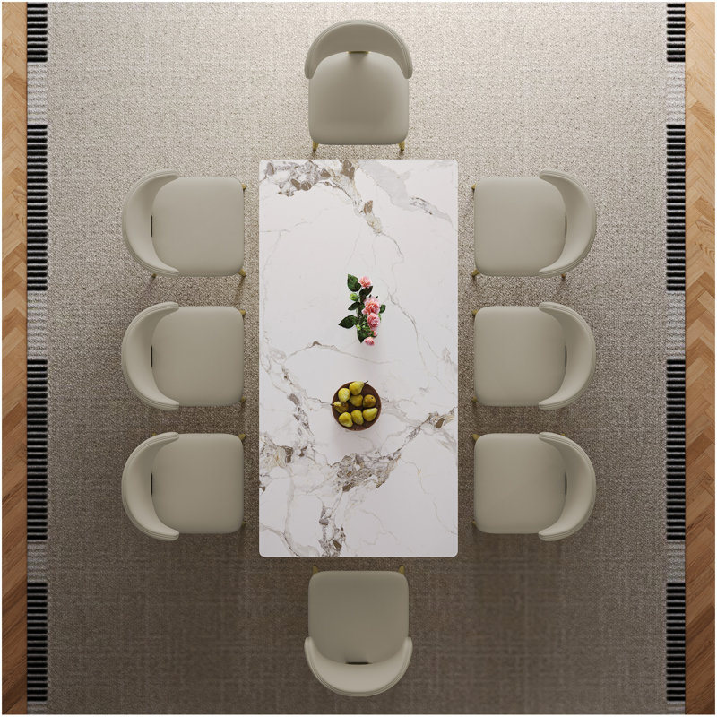 Table de salle à manger rectangulaire de 71 po pour 6 à 8 personnes, table de cuisine moderne avec base de sablier plaquée or élégante, grande table de salle à manger (blanc et doré) - (table unique)