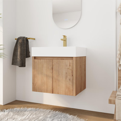 Ensemble de meuble-lavabo mural simple 24 po avec plateau en résine Samir et 2 portes à fermeture douce
