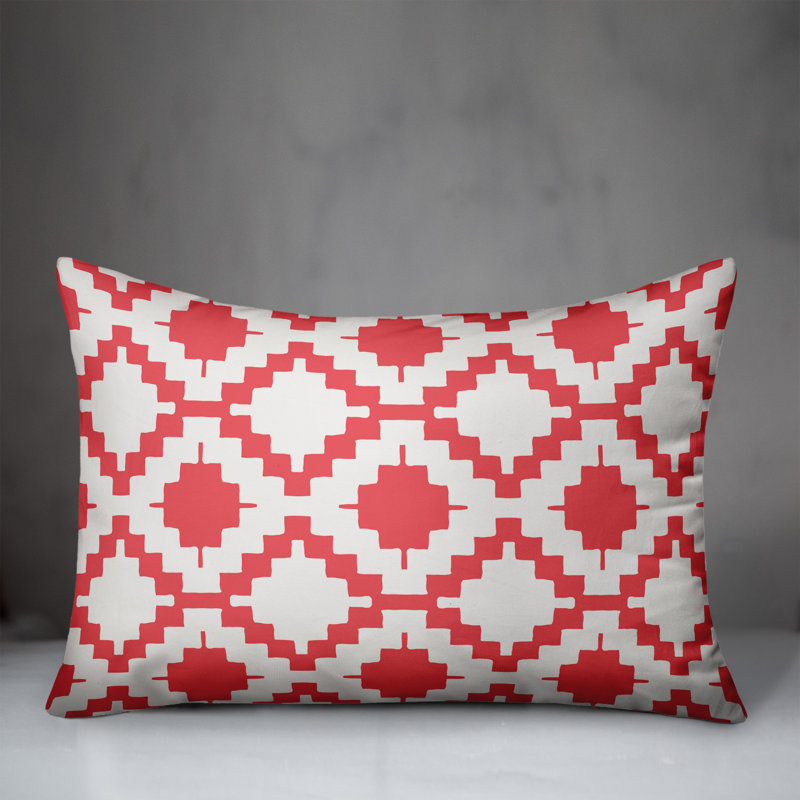  Coussin lombaire intérieur / extérieur Geo, Blanc cassé / rouge, Polyester / Bourre en polyester