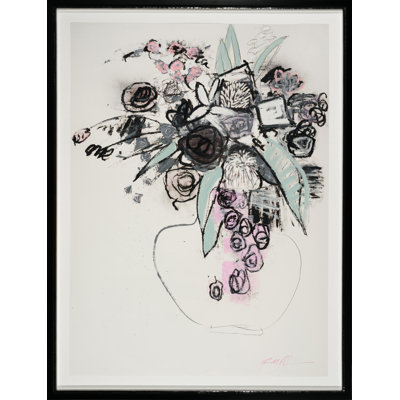 «Pink Flora» par Robert Robinson - Peinture encadrée sur papier