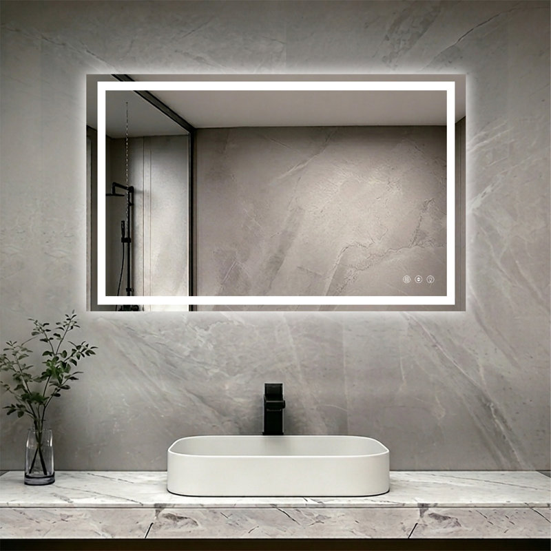 48" X 30" LED Bathroom Mirror With Dimmable Light Anti-Fog Lighted Vanity Mirror With 3 Color Modes, IP44 Waterproof Horizontal/Vertical Mount