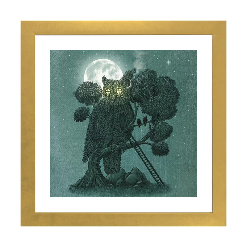 «Nightwatch Square» par Terry Fan - imprimé, H 24 po x l 24 po x p 1 po, Papier encadré doré, Blanc