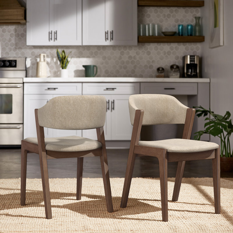 Skovde Modern Scandinavian Wood Finish Dining Chair - Beige Fabric, Walnut Veneer