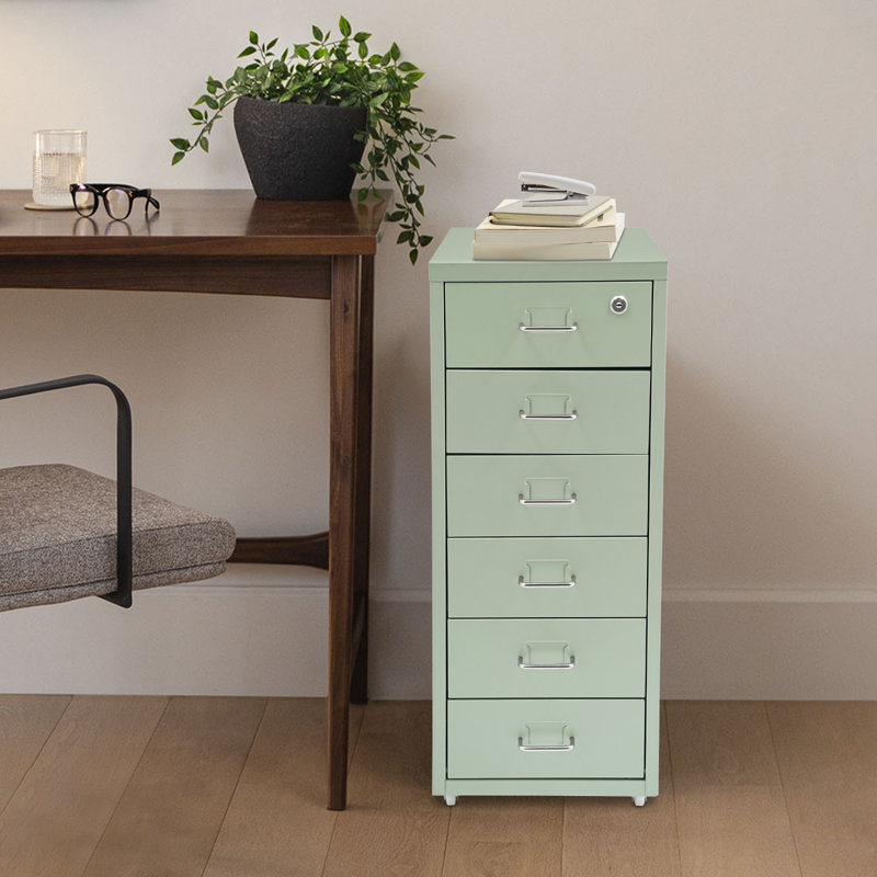 11" 6 Layers Vertical File Cabinet Metal File Cabinet With Lock, Green
