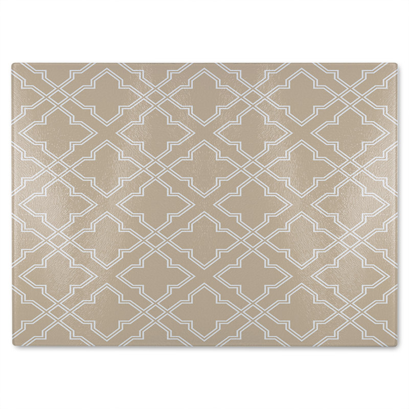 Cross Ornament Pattern Glass Chopping Board, 40cm L x 28cm W
