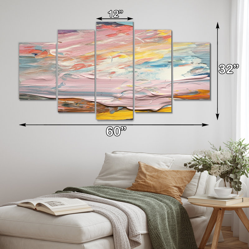 Summer Pastel Groove Abstract Expressionism - Reproduction d'art abstrait mural - 5 panneaux