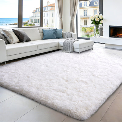 8x10 ft Soft White Shag Rugs for Living Room, Indoor Area Rug for Bedroom Home Decor