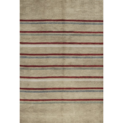 Tapis beige, rouge et gris noué à la main de haute qualité