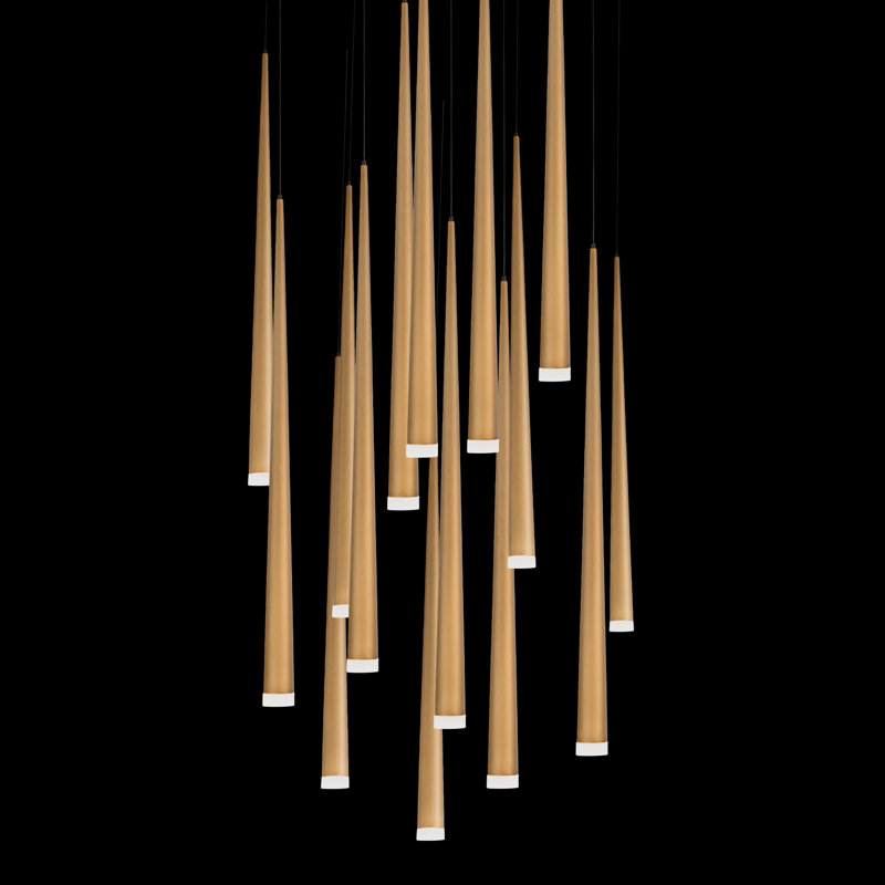 Aged Brass 15-Light LED Cluster Pendant with Frosted Glass