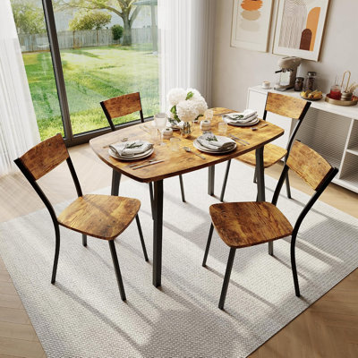 5 Piece Dining Table Set for 4, 43" MDF Kitchen Table & 4 Chairs, Space-Saving, Vintage
