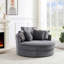 Chaise pivotante à 360 degrés avec 5 coussins, contreplaqué + bois d'eucalyptus, velours côtelé gris pour le salon Coussins détachables à 360 degrés - chambre, chambre à coucher, hôtel-1283697057