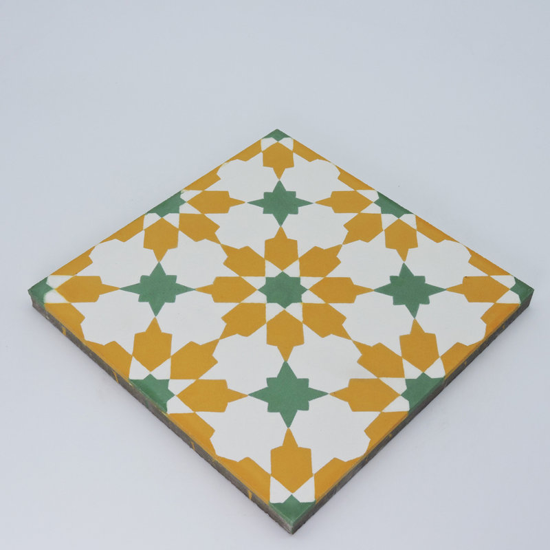 Ahfir 8" x 8" Cement Singular Wall & Floor Tile, Yellow/Green