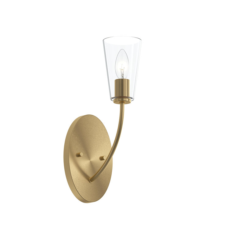 Applique murale 1 lumière en or brossé avec abat-jour en verre transparent Jheni, Or brossé