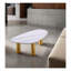 Table basse contemporaine en pierre frittée avec base en acier inoxydable blanc et or mat