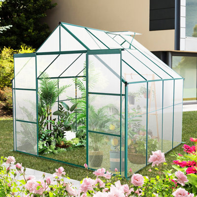 Serre en polycarbonate 8 x 8 pi pour l'extérieur, avec cadre, base galvanisée en toute saison, toutes les structures et plantes