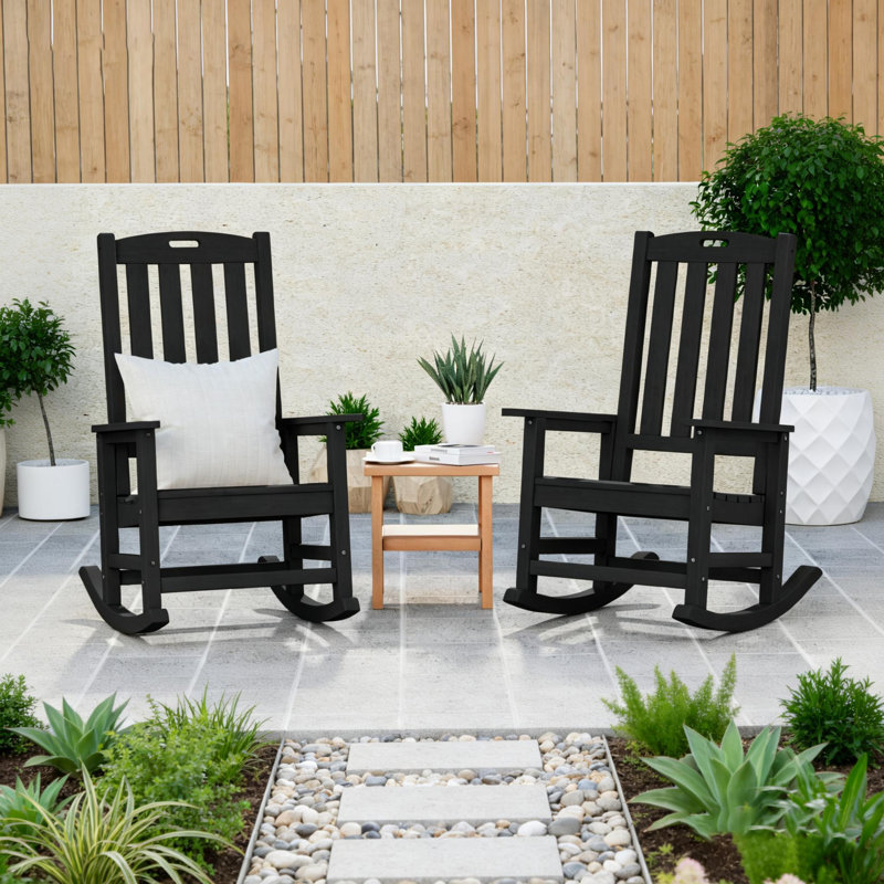 Oversized HIPS Outdoor Rocking Chair Set of 2 – All-Weather High Back Patio Rocker with Moisture-proof and Sun-protective– Perfect for Porch, Lawn & Garden,Black